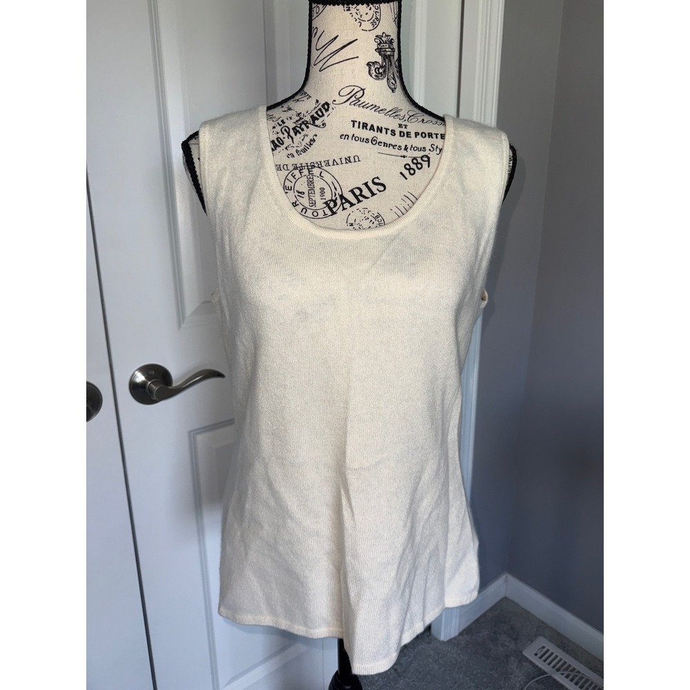 Neiman Marcus Cashmere Collection Sleeveless Knit Shell Winter White XL NF30619